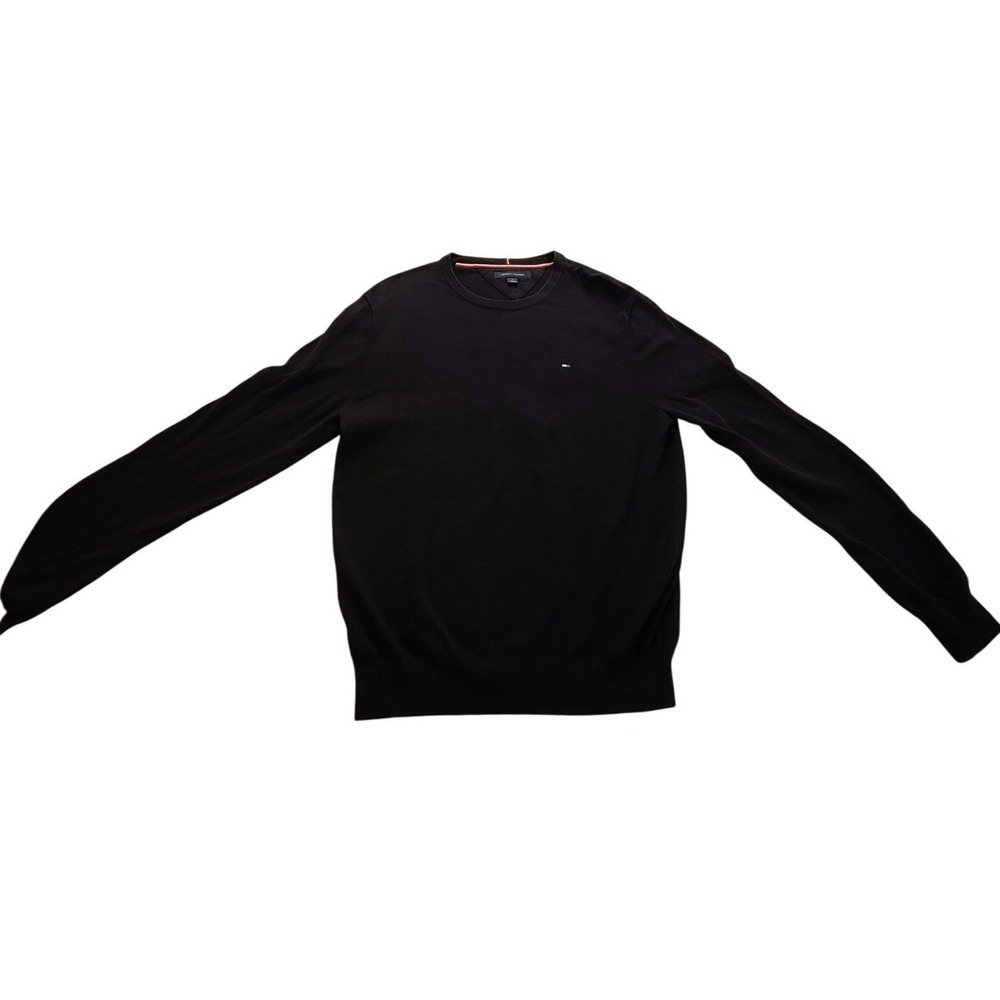 Tommy Hilfiger Men's Black Crewneck Long Sleeve Sweater Size M Flag Logo Casual